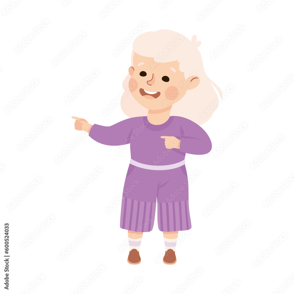 Smiling Girl Character Pointing at Something with Her Finger Vector Illustration Smiling Girl Character Pointing at Something with Her Finger Vector Illustration