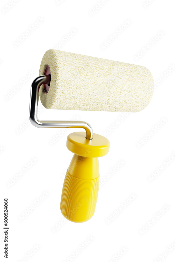 Fototapeta premium isolated yellow paint roller, 3d render
