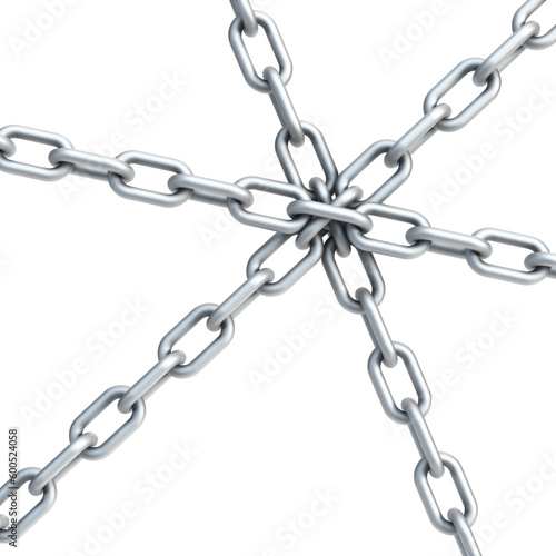 crossing of chains in one point, isolated 3d render