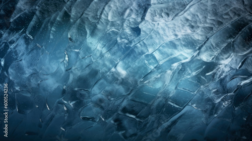 Frozen ice with scratched background, frost surface of water, winter season, abstract ice cracked scene, with Generative Ai. © TANATPON