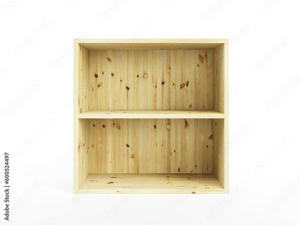empty pine shelf, isolated 3d render