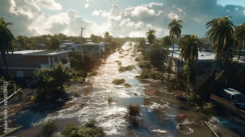 A flooded street after catastrophic Hurricane Irma hit. Generative Ai
