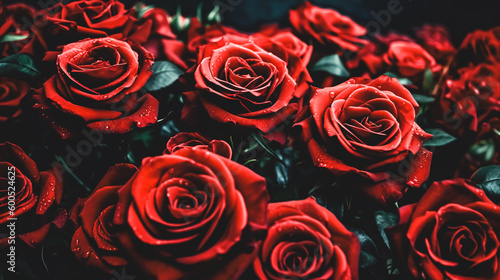 Floral background with red roses  generative AI.