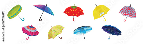 Colorful Umbrella as Waterproof Protective Accessory for Rainy Weather Vector Set photo