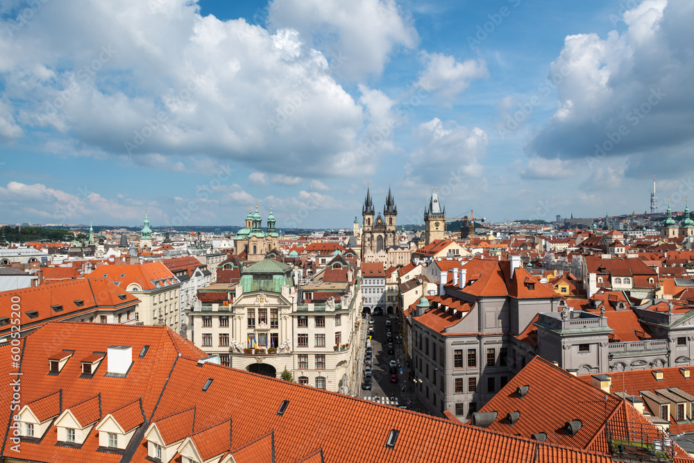 Φωτογραφία Aerial panoramic view of Prague, with the Church of Our Lady before Tyn to be recognised against a cloudy sky