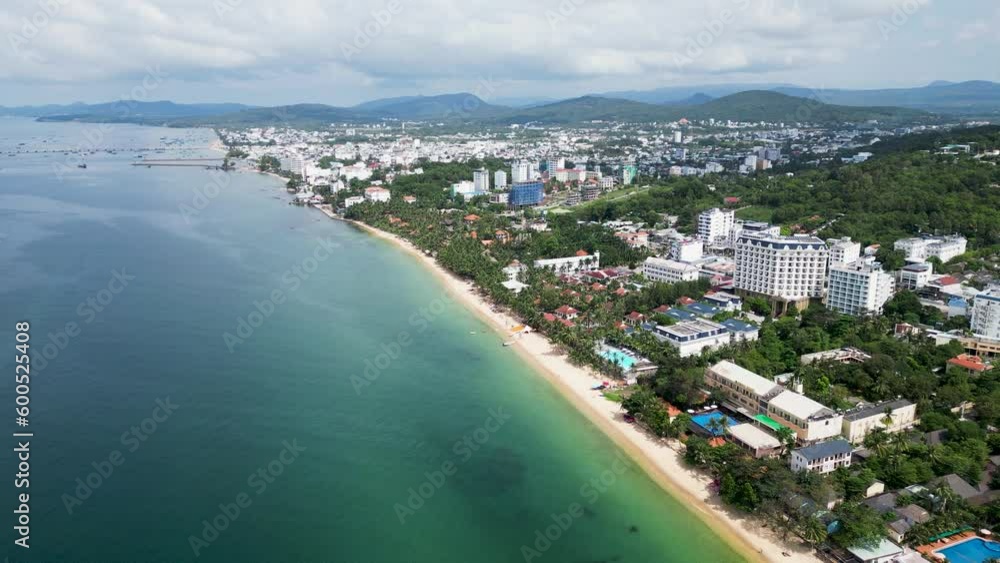 Coastal Splendor: High Aerial View of Da Nang Beach with Skyline in the Background Coastal Splendor: High Aerial View of Da Nang Beach with Skyline in the Background