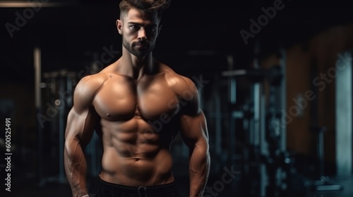 A muscular gym man posing for the camera  six pack  shirtless ai  ai generative  illustration