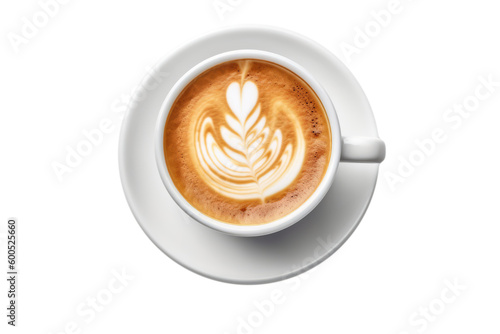 Leinwand Poster Cup of coffee on transparent background top view. 3D render
