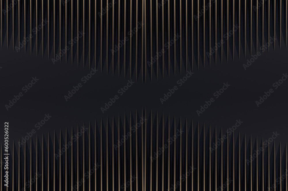 Obraz premium Black metal texture steel pattern. Grey line curve design on abstract black background. Dark horizontal template or banner, business backdrop. Abstract background with soft waves. 3D illustration