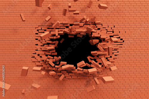 breaking brick wall, high resolution 3d rendering