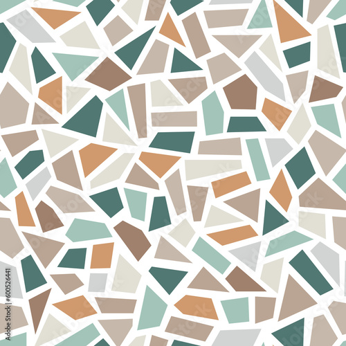 Terrazzo style vector mosaic seamless pattern. Stone marble texture floor background