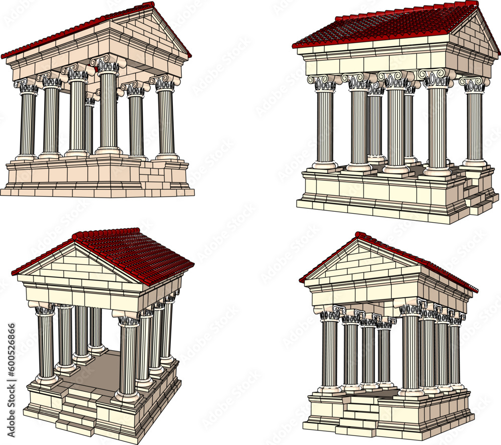 Obraz premium Classical roman greek holy temple cartoon illustration vector sketch