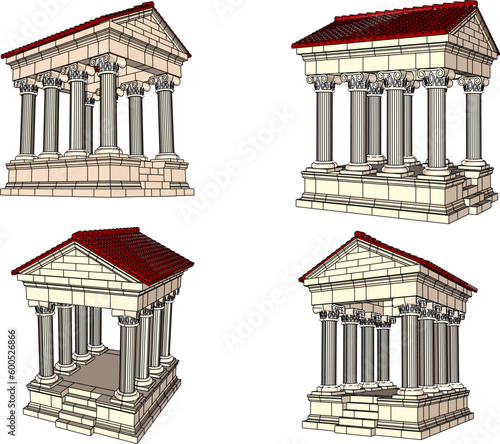 Classical roman greek holy temple cartoon illustration vector sketch
