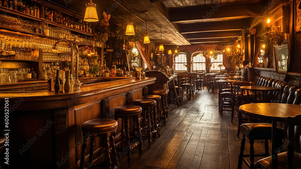 The interior of Irish Pub. Generative Ai