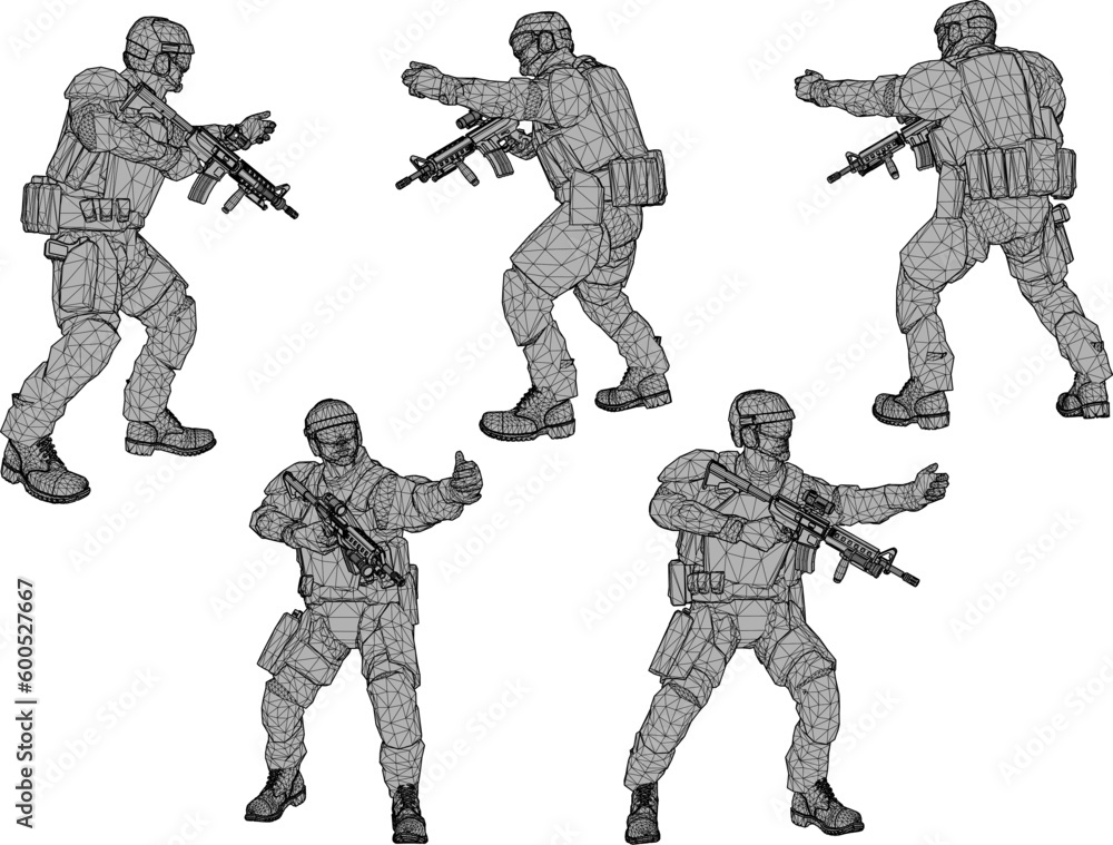 Fototapeta premium Green armed combat special forces cartoon illustration vector sketch