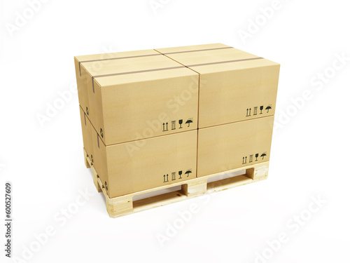 pallet with cardboard boxes, 3d rendering © Designpics