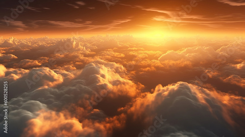 Beautiful sunset sky above clouds with dramatic light. Generative Ai © Putra