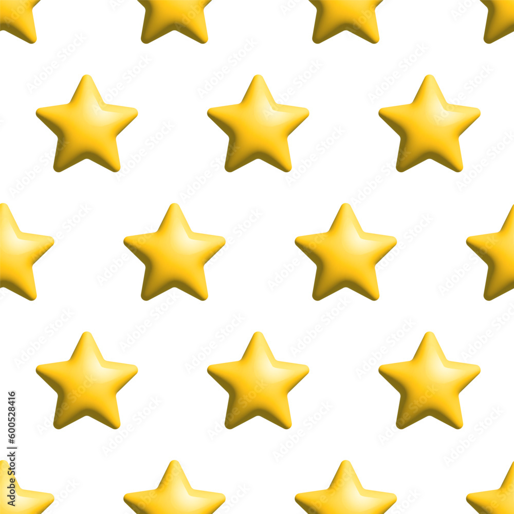 Seamless pattern with golden stars 3d. Yellow stars with soft glare. Vector illustration isolated on white background, for wrapping, packaging Seamless pattern with golden stars 3d. Yellow stars with soft glare. Vector illustration isolated on white background, for wrapping, packaging