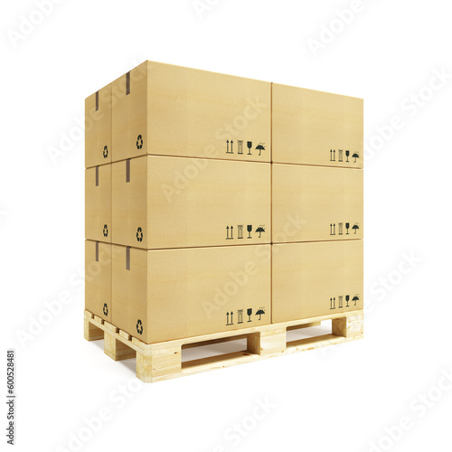 pallet with cardboard boxes, 3d rendering
