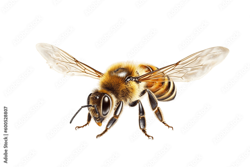 Honey bee isolated on transparent background. AI - obrazy, fototapety, plakaty 