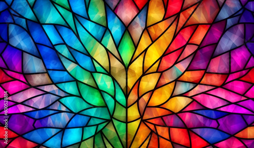 Bright multicolored stained glass window, abstract geometric background. AI generated photo
