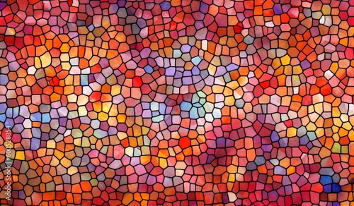 Bright multicolored stained glass window, abstract geometric background. AI generated