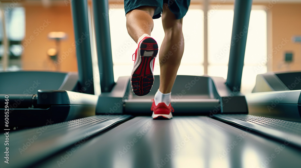 Man running in a gym on a treadmill. Generative Ai Man running in a gym on a treadmill. Generative Ai