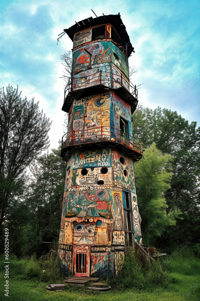 Obraz premium Outsider Art Haven: A Rural Masterpiece in Vintage Photography - generative AI