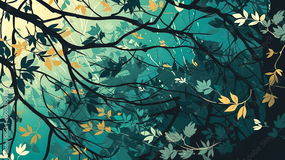 Abstract background with tree branches, generative AI.