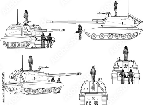 Vector illustration sketch of armed battle tank troop cartoon
