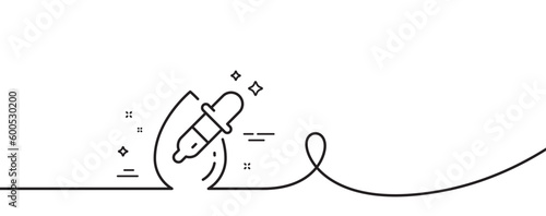 Eye drops line icon. Continuous one line with curl. Oculist clinic sign. Optometry vision symbol. Eye drops single outline ribbon. Loop curve pattern. Vector