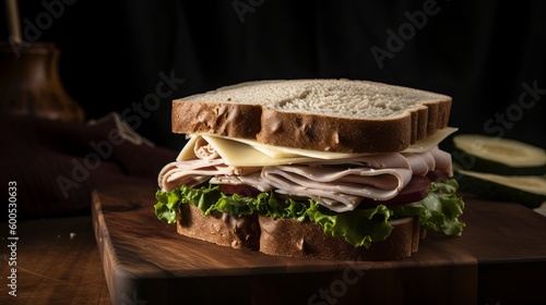 cold cut turkey sandwich on whole wheat with swiss cheese Generative AI