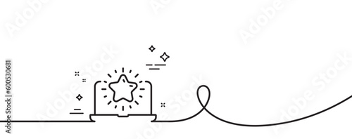 Best laptop line icon. Continuous one line with curl. Notebook with star sign. Computer top review symbol. Best laptop single outline ribbon. Loop curve pattern. Vector