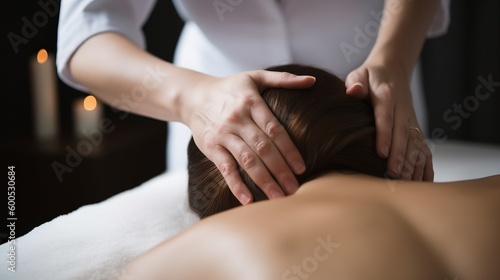 Close up of a woman receiving back massage at spa Generative AI