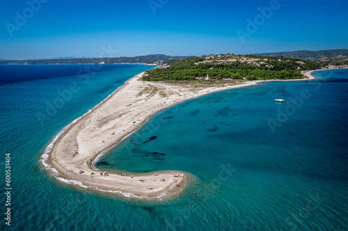 Drone (aerial) view of beautiful beach on Possidi Cape on Kassandra peninsula, Halkidiki (Chalkidiki), Greece