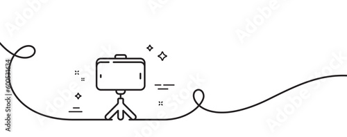 Selfie stick line icon. Continuous one line with curl. Mobile accessories sign. Phone photo symbol. Selfie stick single outline ribbon. Loop curve pattern. Vector