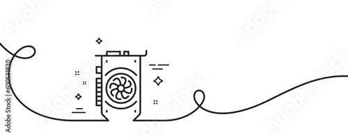 Gpu graphic card line icon. Continuous one line with curl. Computer component hardware sign. Gpu single outline ribbon. Loop curve pattern. Vector