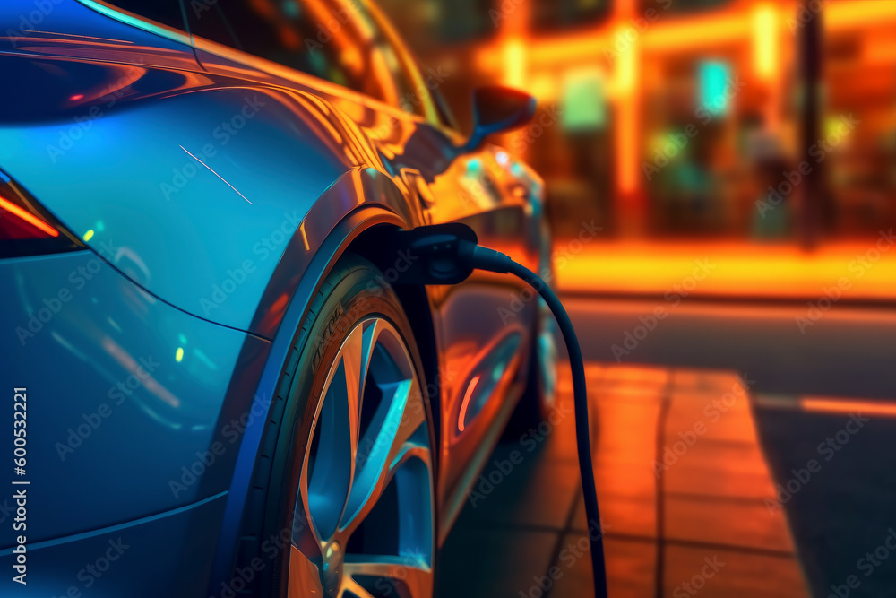 Close-up of Realistic Electric Car Charging. Close-up of Realistic Electric Car Charging.