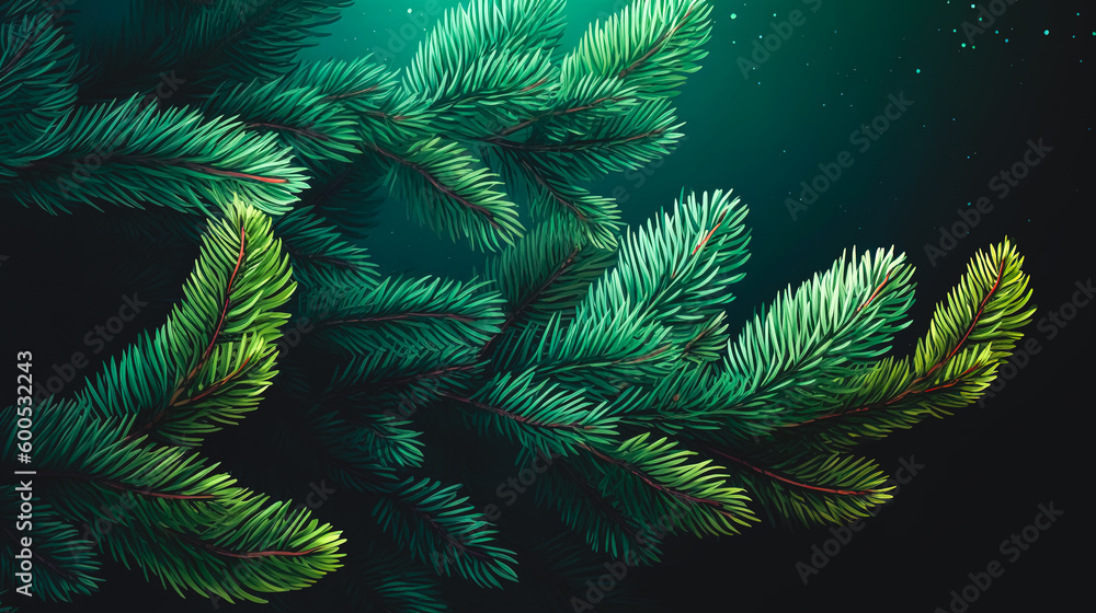 Dark background with fir trees, generative AI.