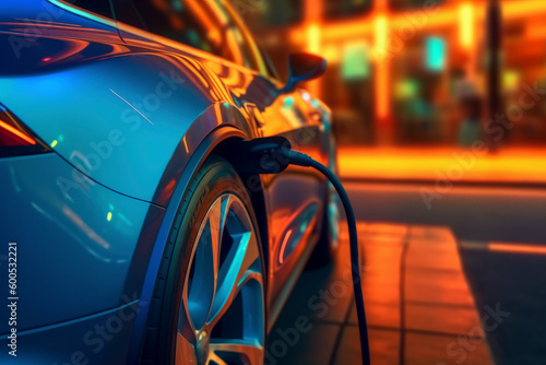 Close-up of Realistic Electric Car Charging.