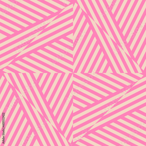Vector geometric lines, stripes pattern. Retro 1970-1980's style. Abstract graphic striped ornament. Simple funky bright pink optical art texture. Stylish background. Repeated design for decor, print