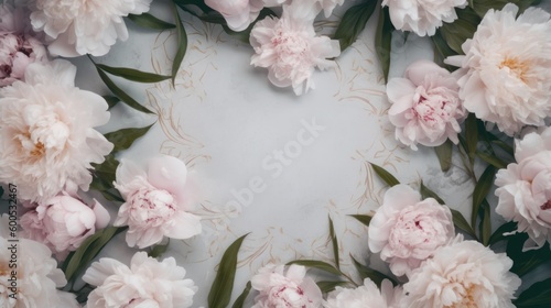 Peony flowers border decor banner with free copy space on white background