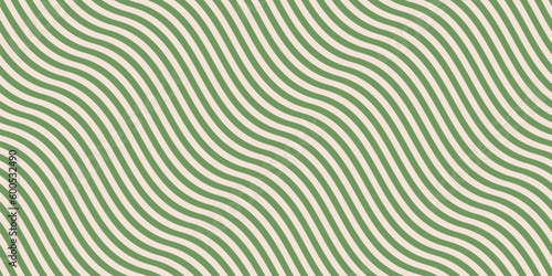 Simple green curvy wavy lines pattern. Vector seamless texture with diagonal waves, stripes. Retro vintage style abstract minimal background, optical illusion effect. Simple modern repeat geo design