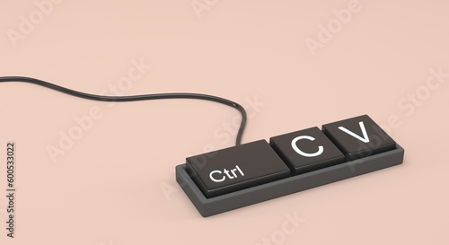 keyboard with 3 keys, Ctrl + C + V, keyboard copy and paste shortcut, flyer or banner for advertisement (3d illustration)