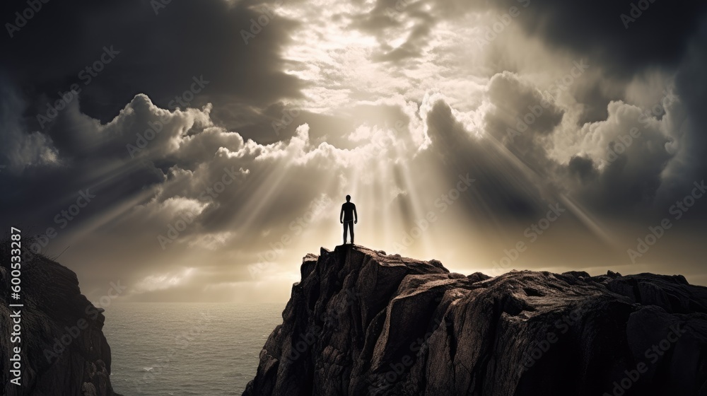 silhouette of a person on a mountain top silhouette of a person on a mountain top
