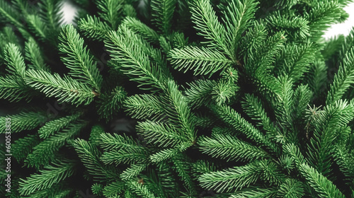 Christmas tree branches on a white background  generative AI.