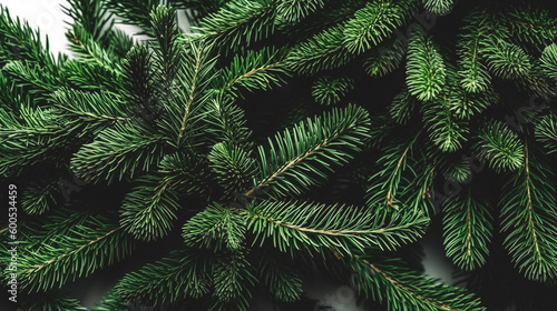 Christmas tree branches on a white background, generative AI.