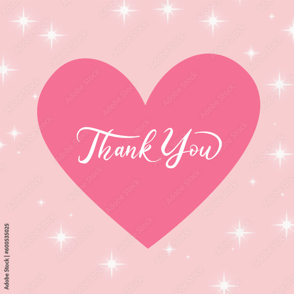 Thank you heart on pink stars background