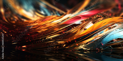 Dynamically illuminated futuristic gold abstraction with lots of energy. Created using Generative AI technology.