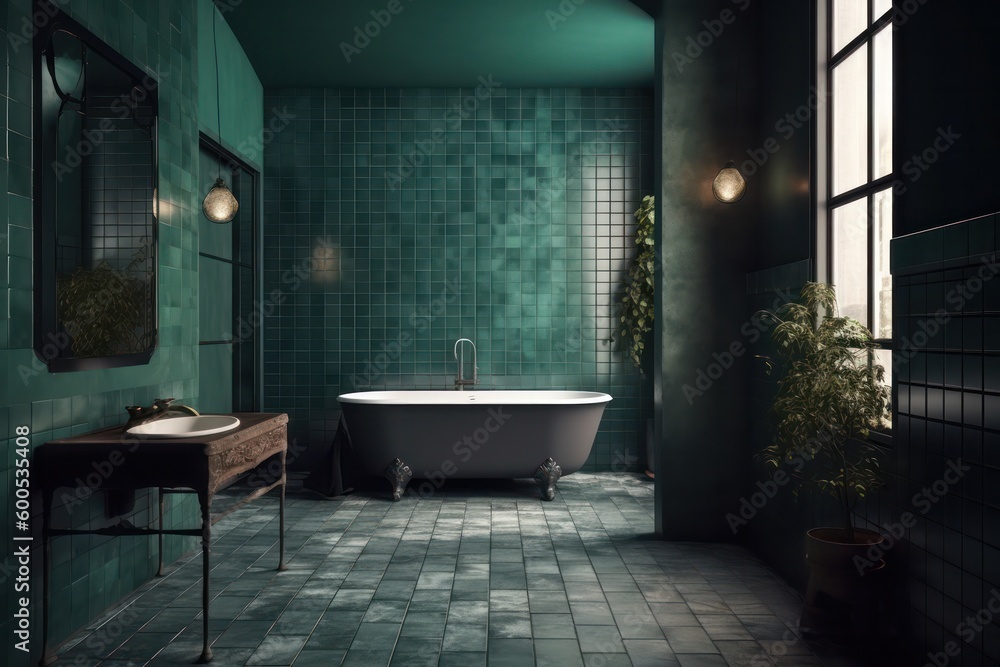 Elegant Green Bathroom with Luxurious Features and Contemporary Design..